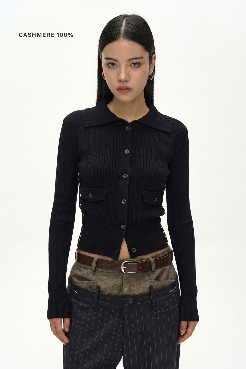 Andersson Bell - Cashmere Hand Stitched Rib Cardigan (Black) product image 1 | TRAB K-Fashion Australia