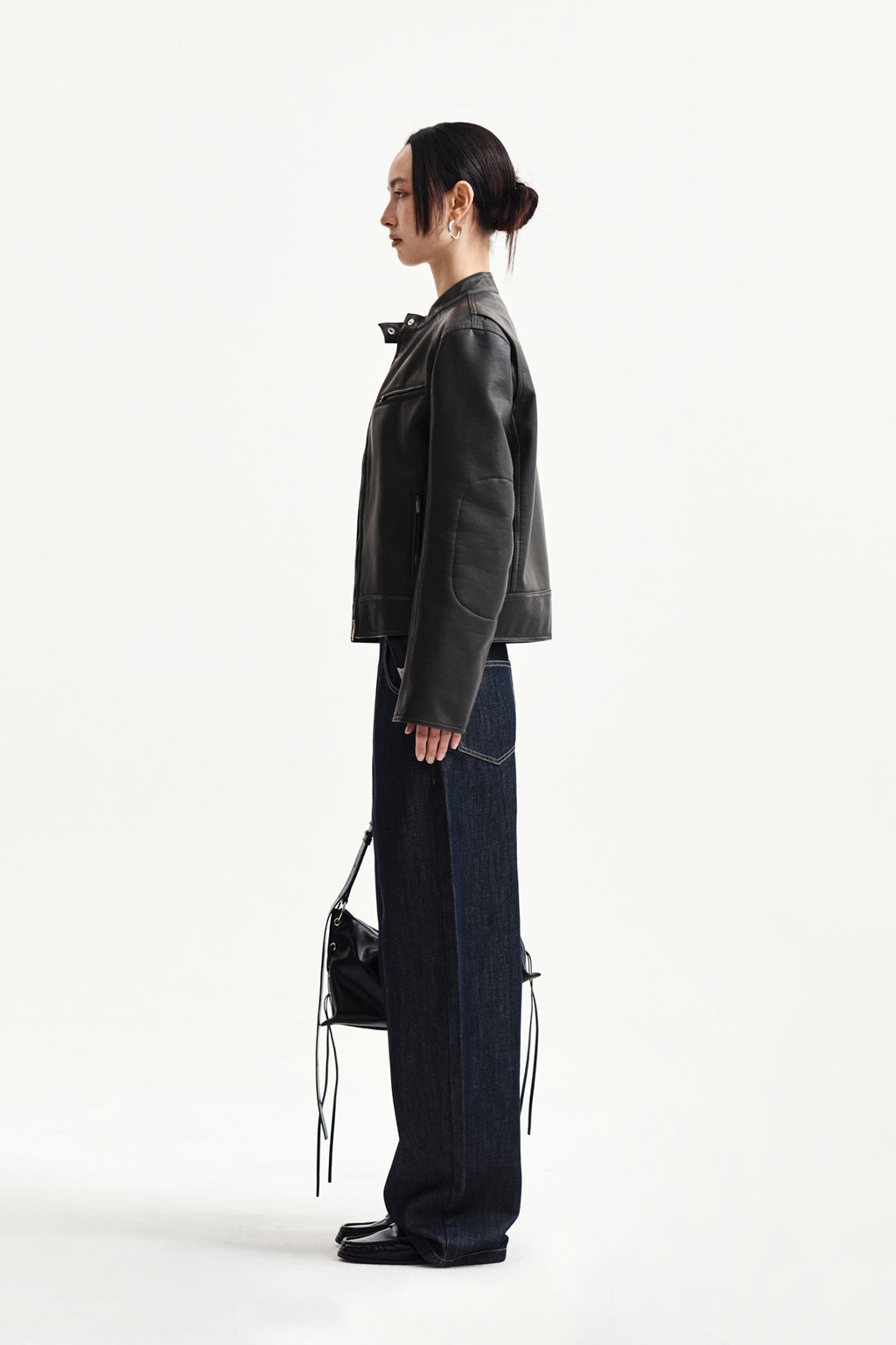 Matin Kim - Washed Faux Leather Racer Jumper (Charcoal) product image 6 | TRAB K-Fashion Australia