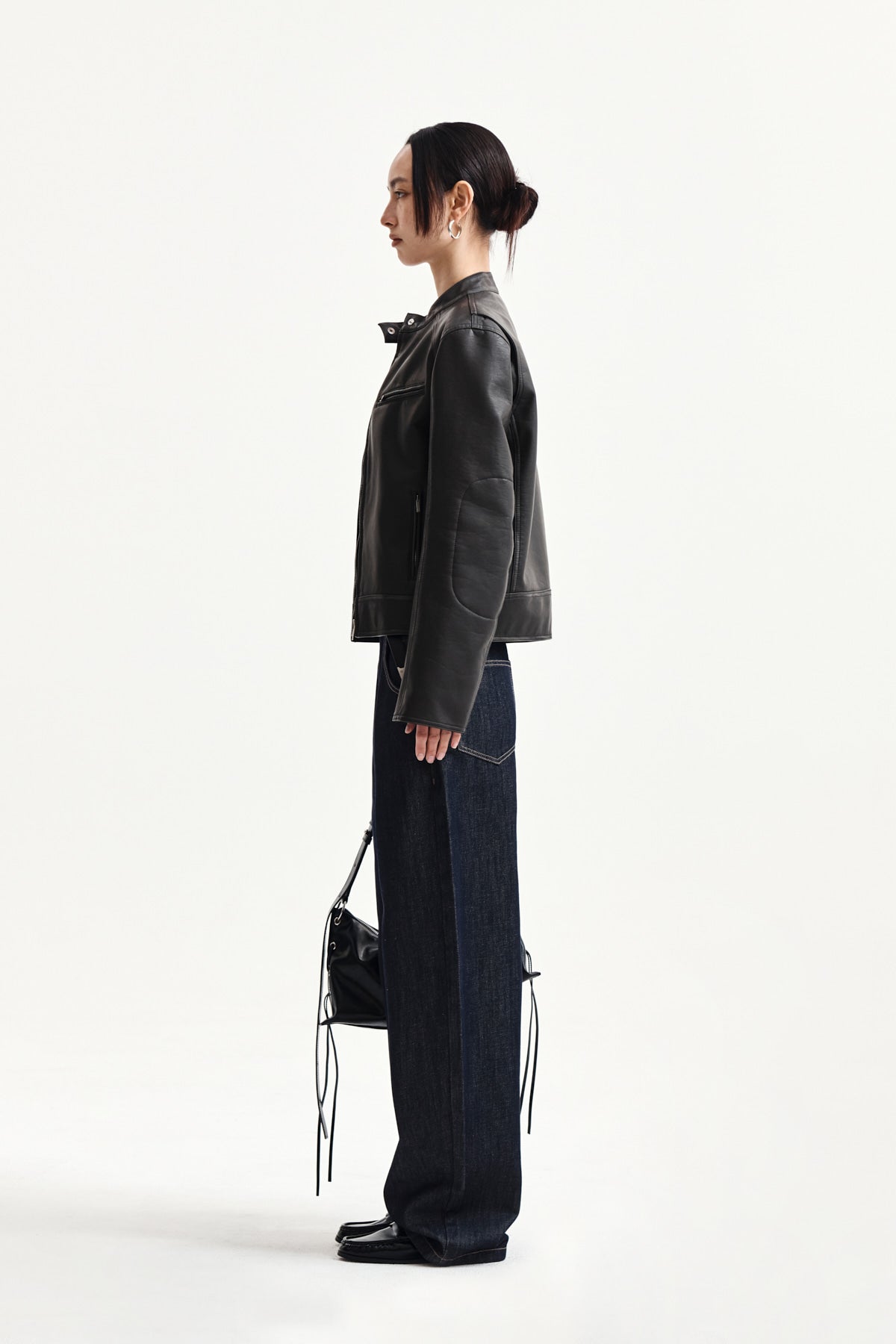 Matin Kim - Washed Faux Leather Racer Jumper (Charcoal) product image 6 | TRAB K-Fashion Australia