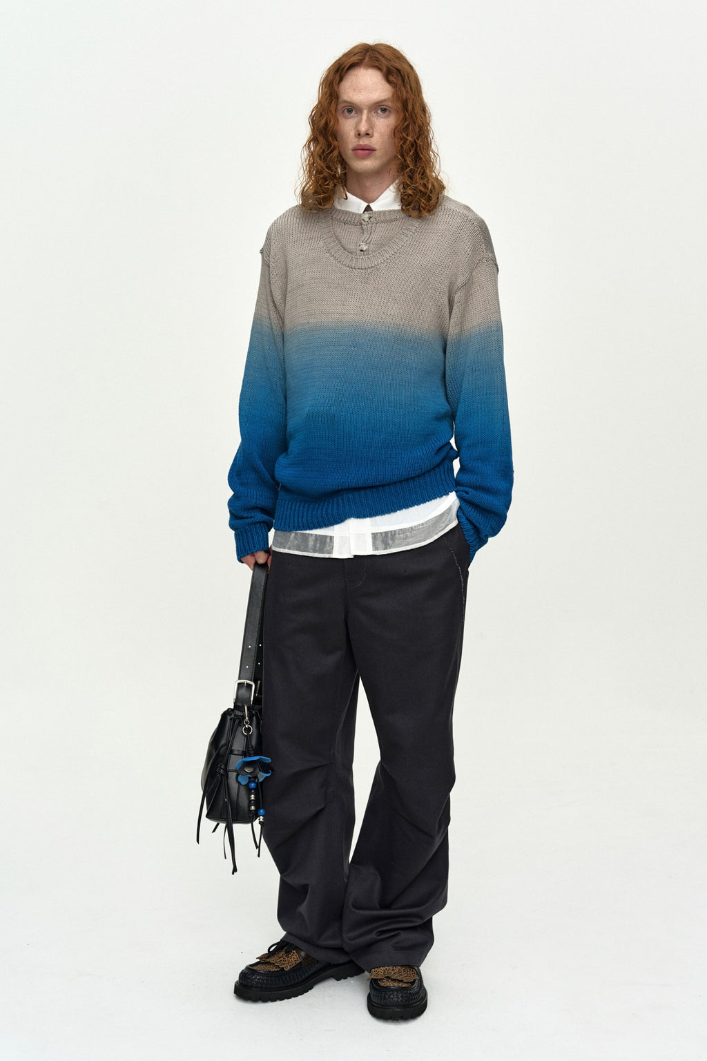 Andersson Bell - Gradient Henry-Neck Sweater (Beige/Blue) product image 1 | TRAB K-Fashion Australia