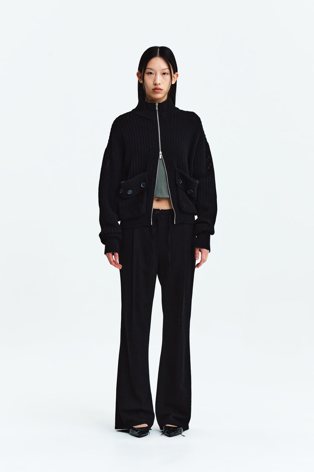 Matin Kim - Waist Button Point String Slim Pants (Black) product image 5 | TRAB K-Fashion Australia
