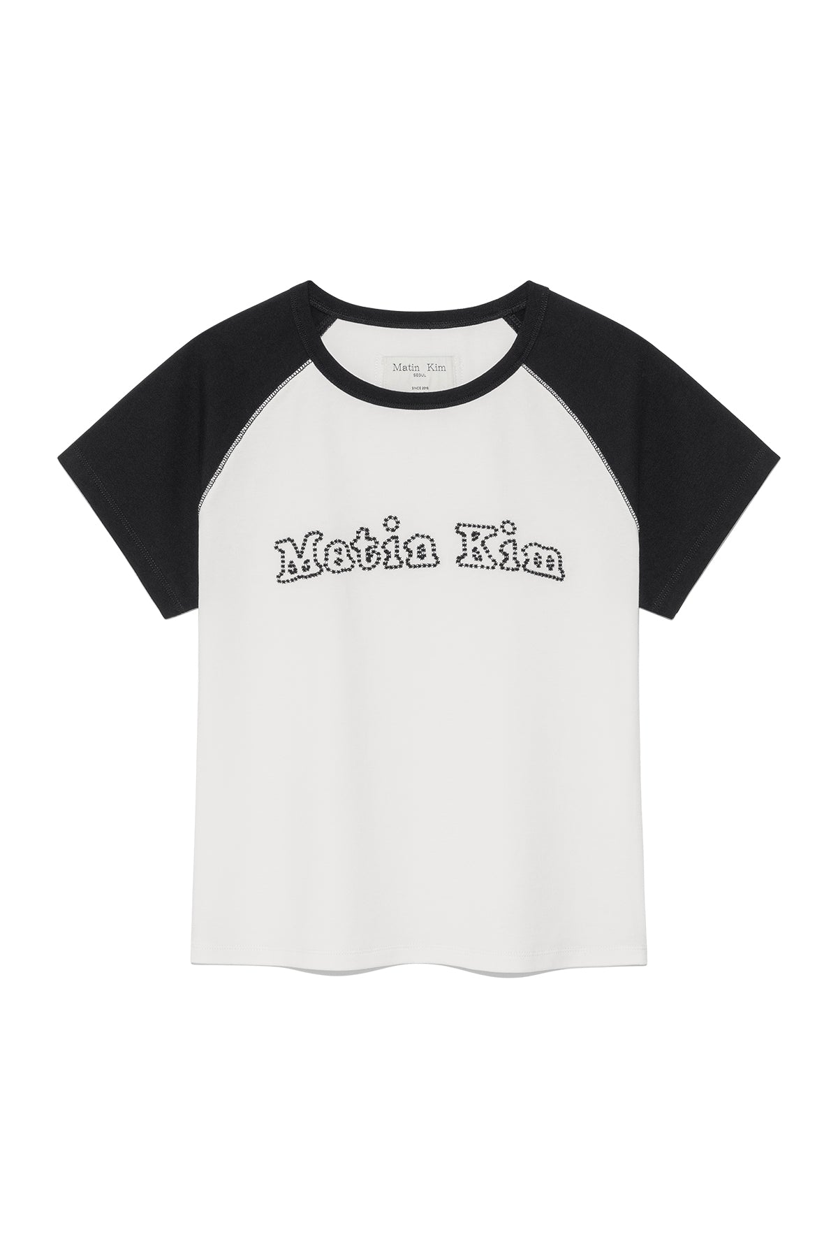 Matin Kim - Flower Stitch Raglan Logo Top (Black) product image 1 | TRAB K-Fashion Australia