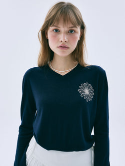 Mardi Mercredi - Summer Wool Blended V Neck (Navy) product image 1 | TRAB K-Fashion Australia