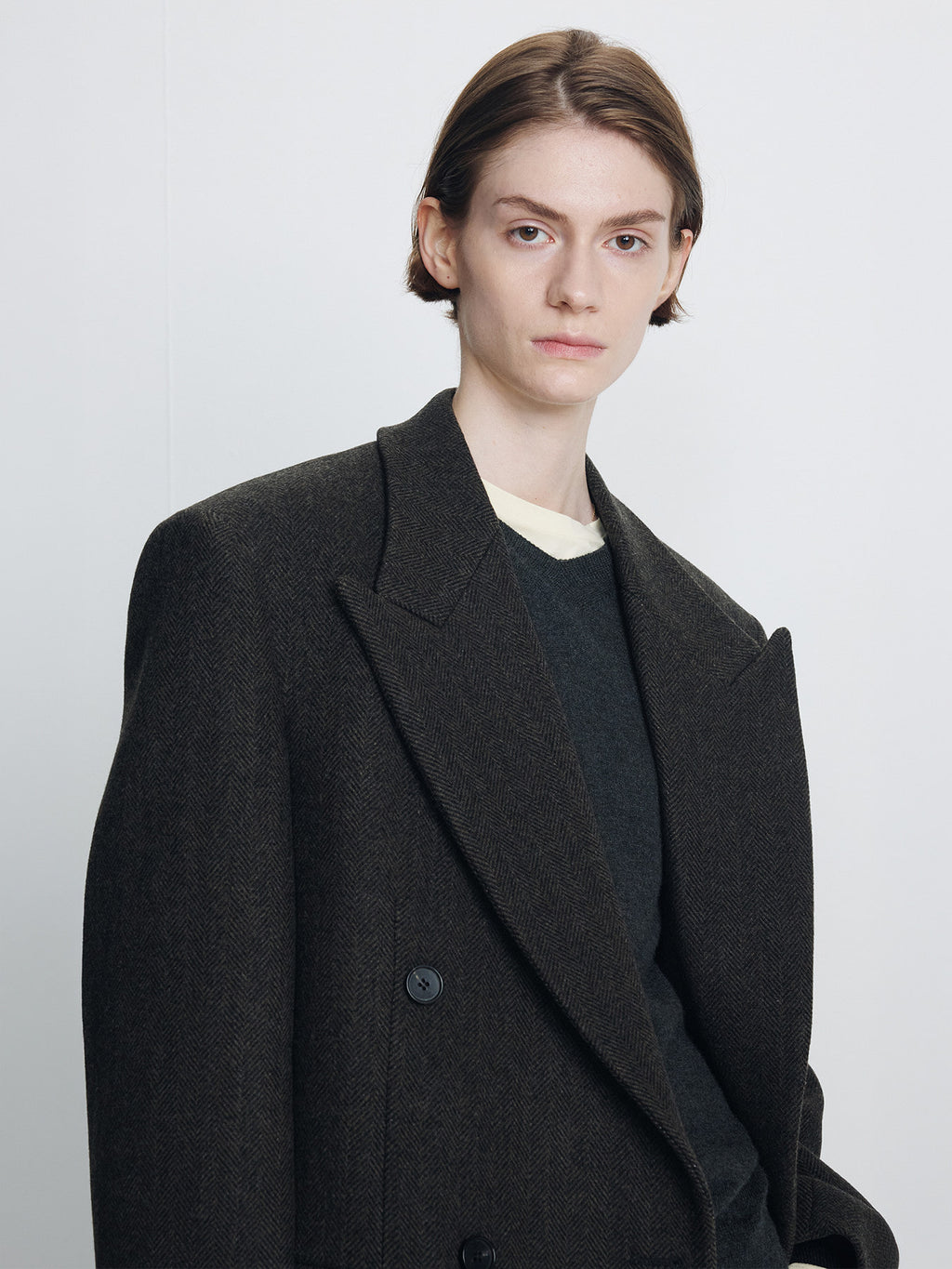 Tonywack - Herringbone Wool Double-Breasted Coat (Moss Brown) product image 6 | TRAB K-Fashion Australia
