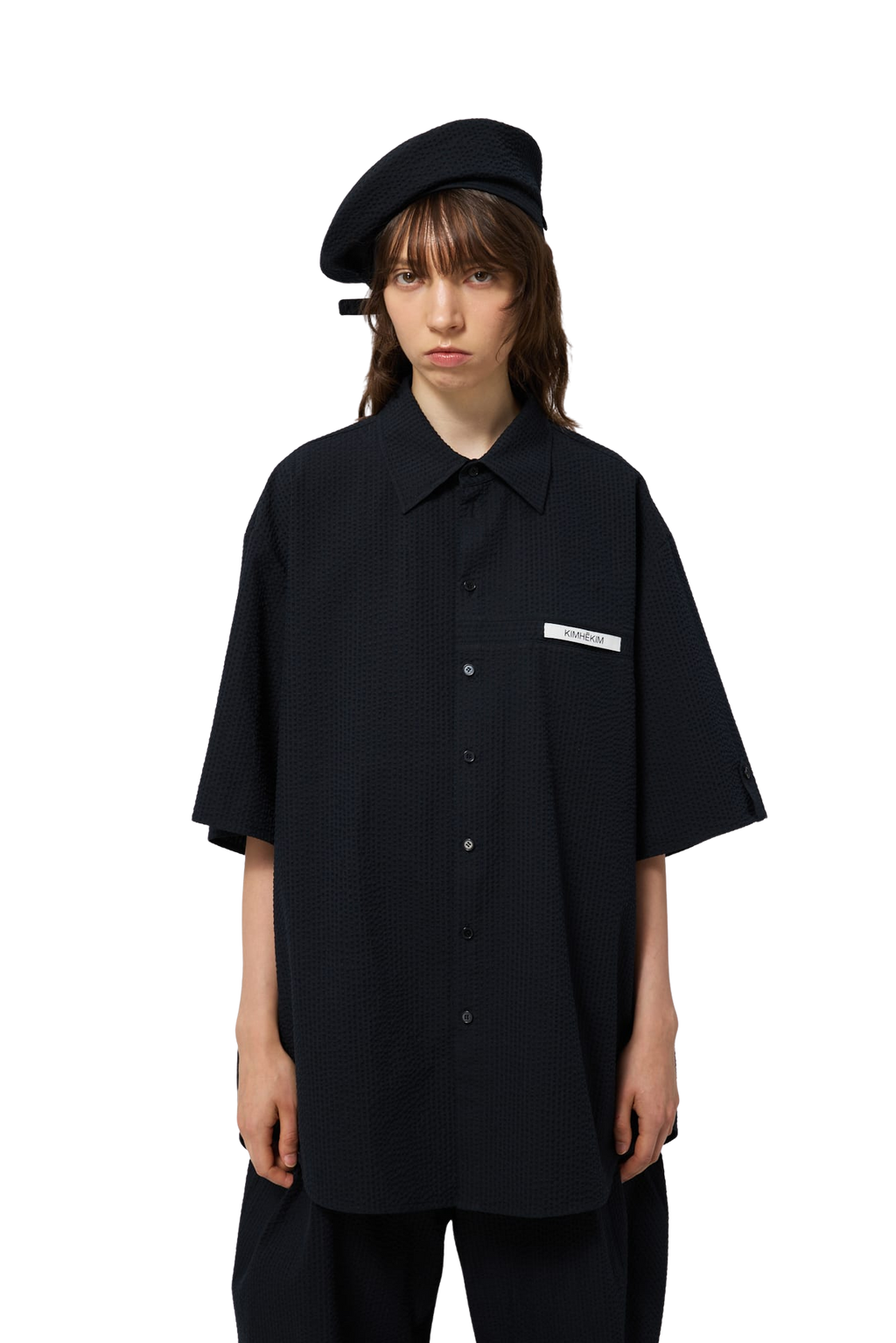 Kimhe Kim - Stripped Label Short Sleeves Shirt (Black) product image 6 | TRAB K-Fashion Australia
