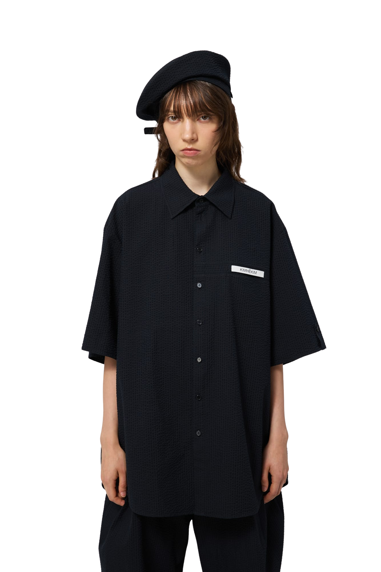 Kimhe Kim - Stripped Label Short Sleeves Shirt (Black) product image 6 | TRAB K-Fashion Australia