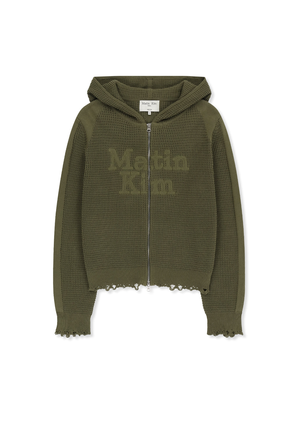 Matin Kim - Waffle Texture Hoody Knit Zip Up (Khaki) product image 1 | TRAB K-Fashion Australia