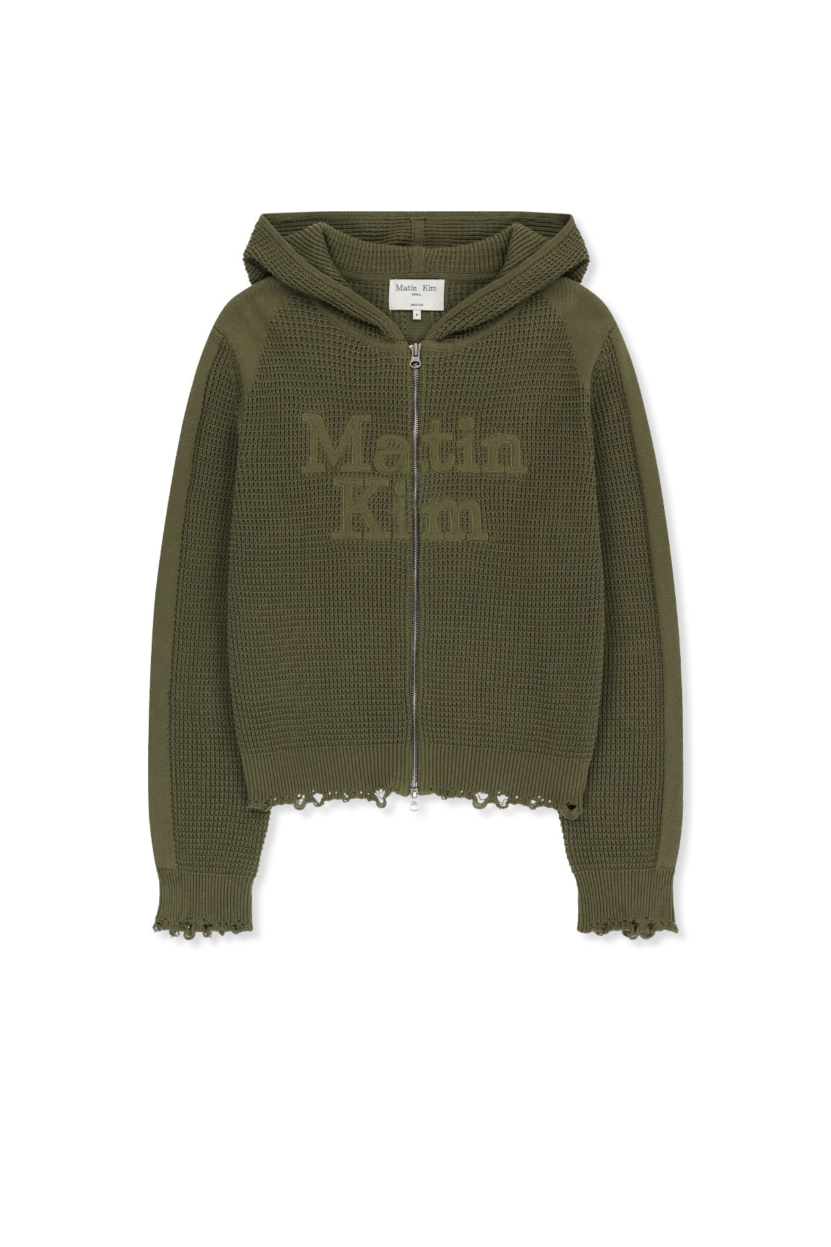 Matin Kim - Waffle Texture Hoody Knit Zip Up (Khaki) product image 1 | TRAB K-Fashion Australia