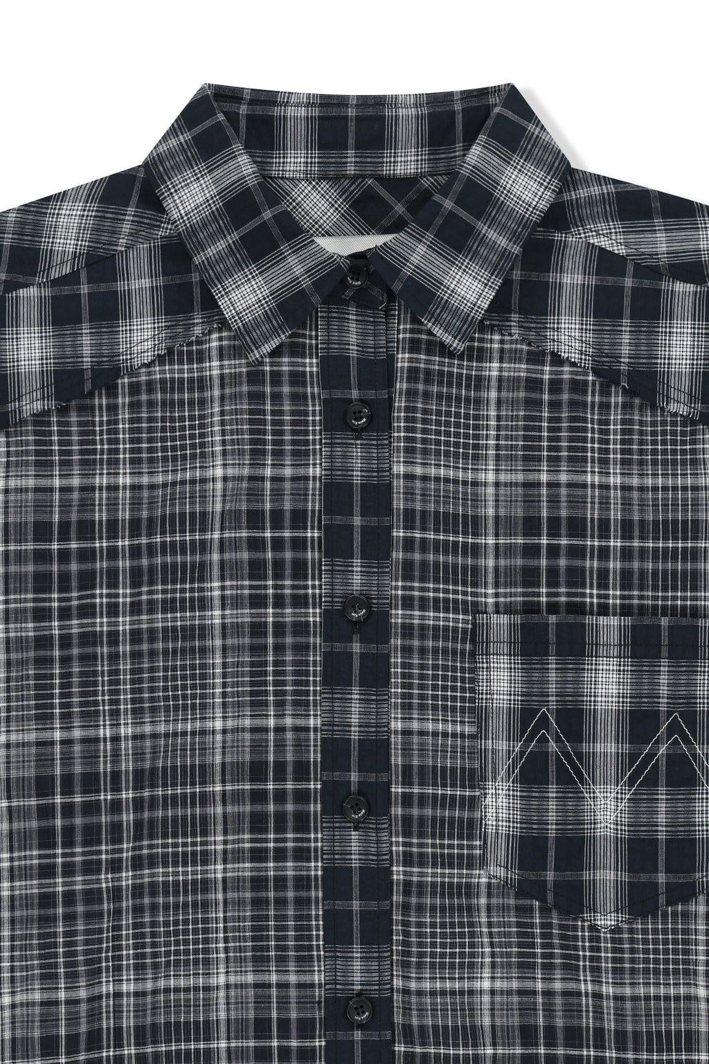 Matin Kim - Mixed Check Over Fit Shirt (Navy) product image 4 | TRAB K-Fashion Australia