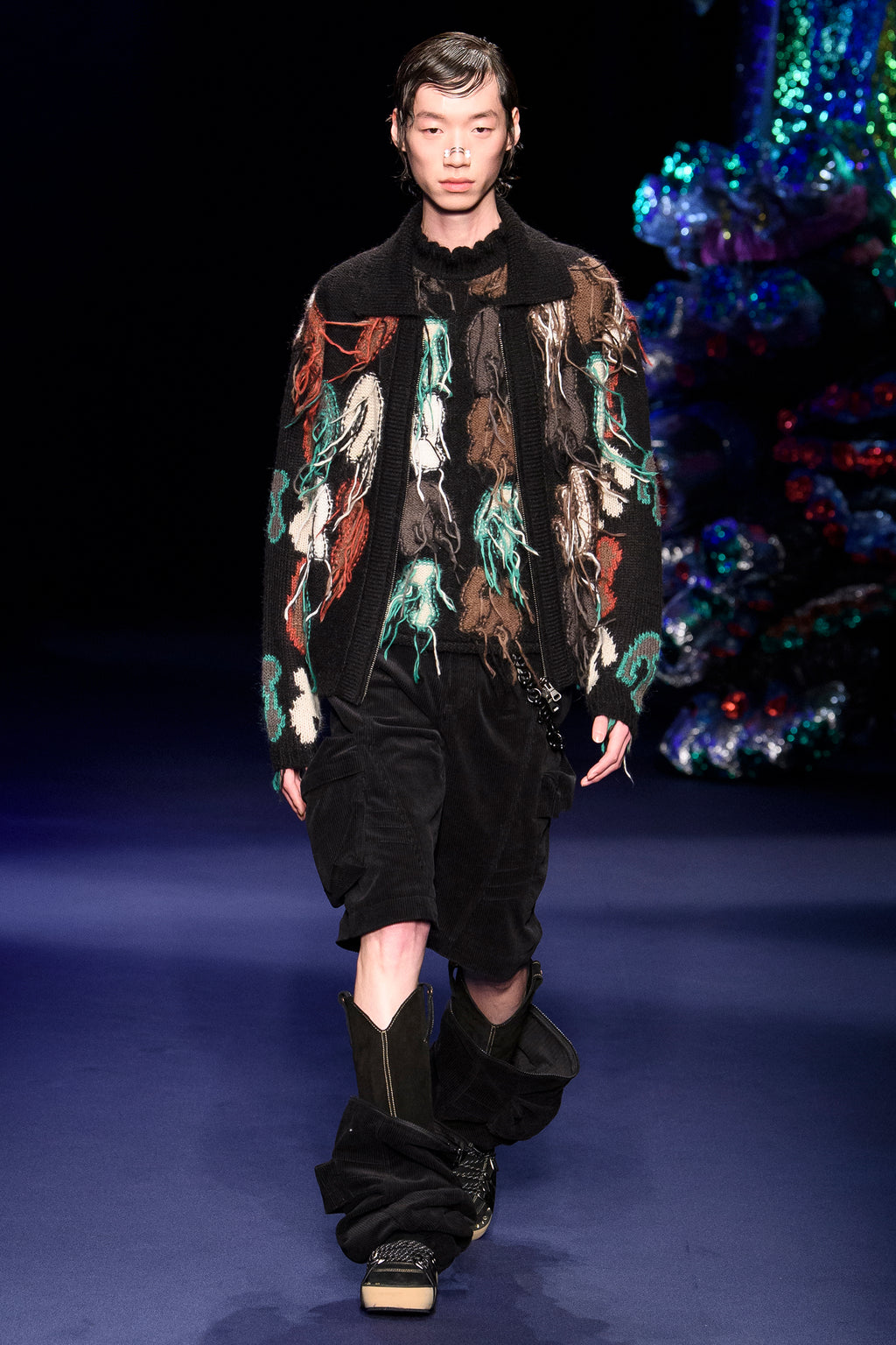 Andersson Bell - Rainbow Intarsia Zip-Up Cardigan (Black) product image 4 | TRAB K-Fashion Australia