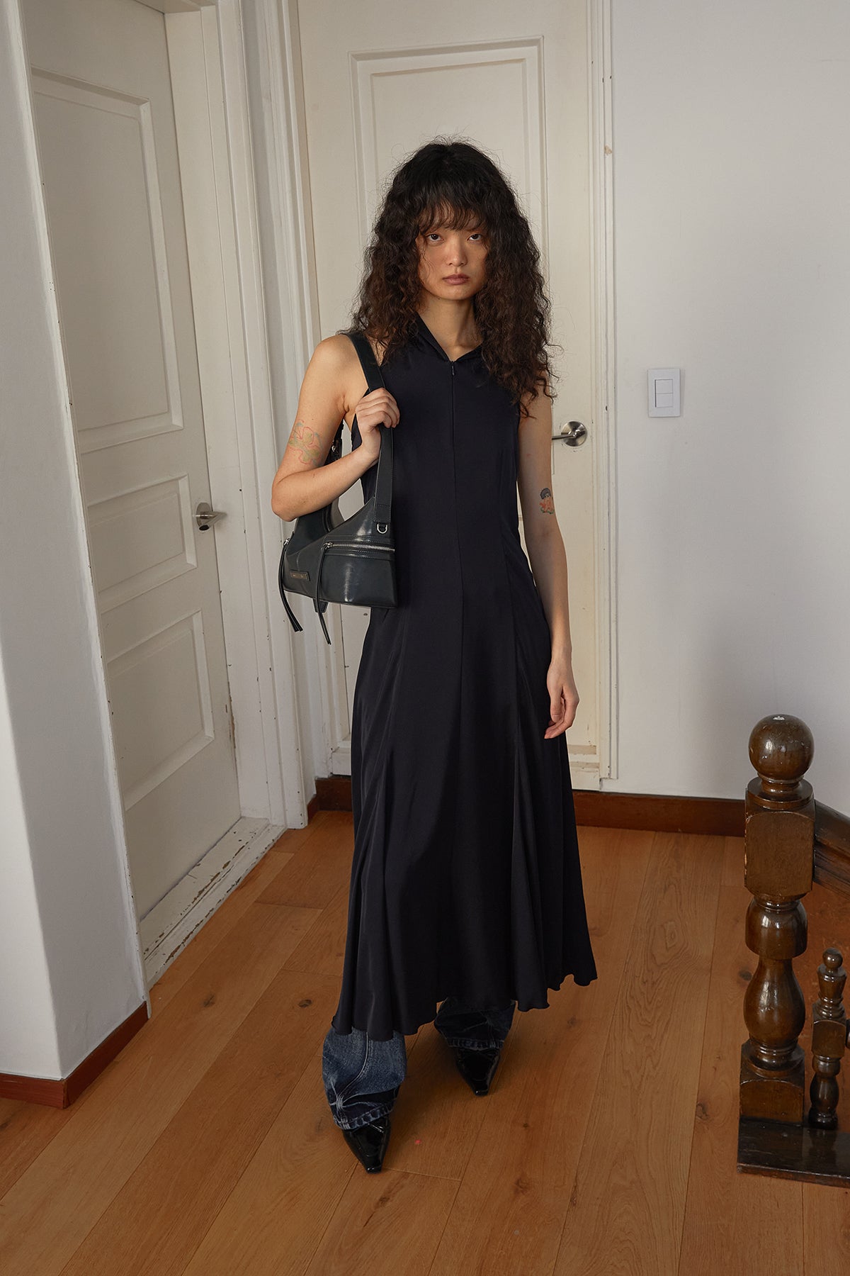 Matin Kim - Back String Hoody Maxi Dress (Dark Navy) product image 14 | TRAB K-Fashion Australia