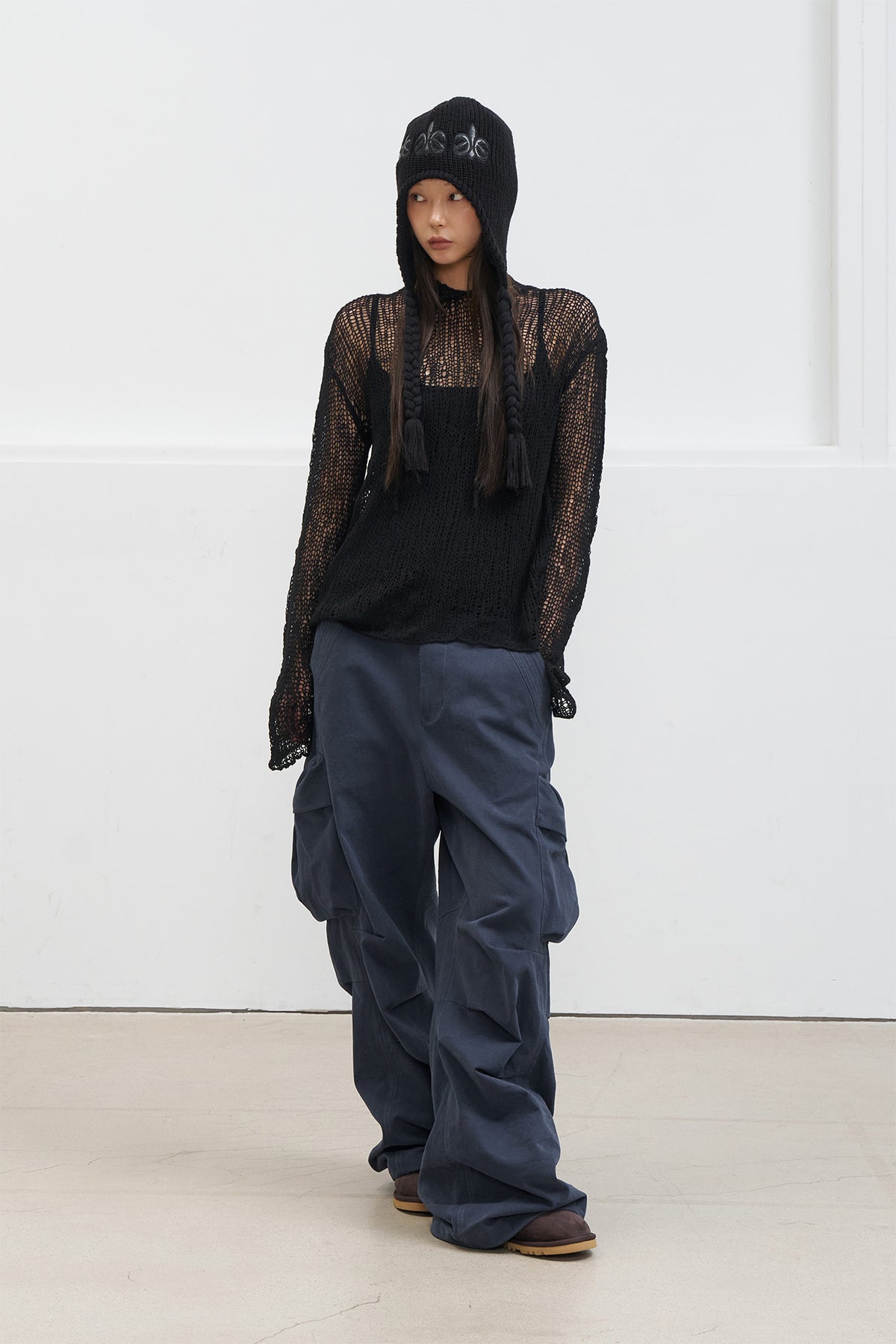 Deinet - Loose Mesh Knit Hoodie (Black) product image 4 | TRAB K-Fashion Australia