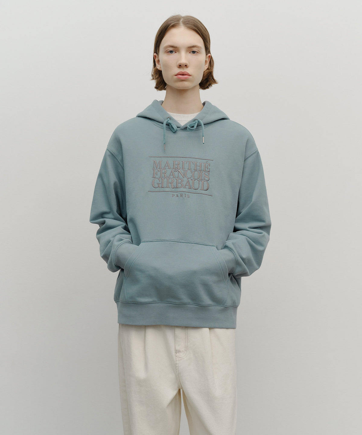 Marithe & Francois Girbaud - Classic Logo Embroidery Hoodie (brushed) (Mint Gray) product image 1 | TRAB K-Fashion Australia