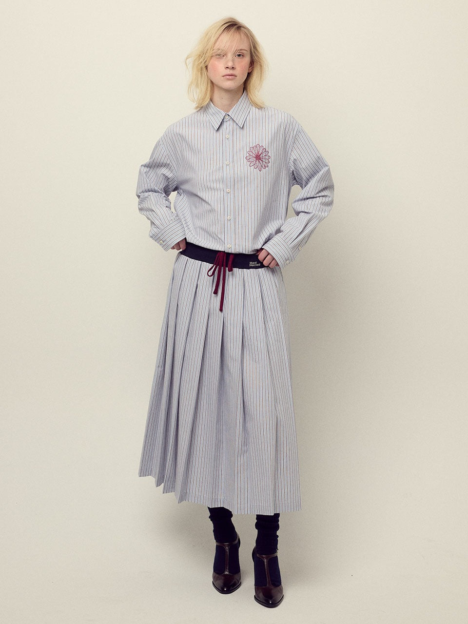 Mardi Mercredi - Cotton Pleated Maxi Skirt Stripe (Blue) product image 1 | TRAB K-Fashion Australia