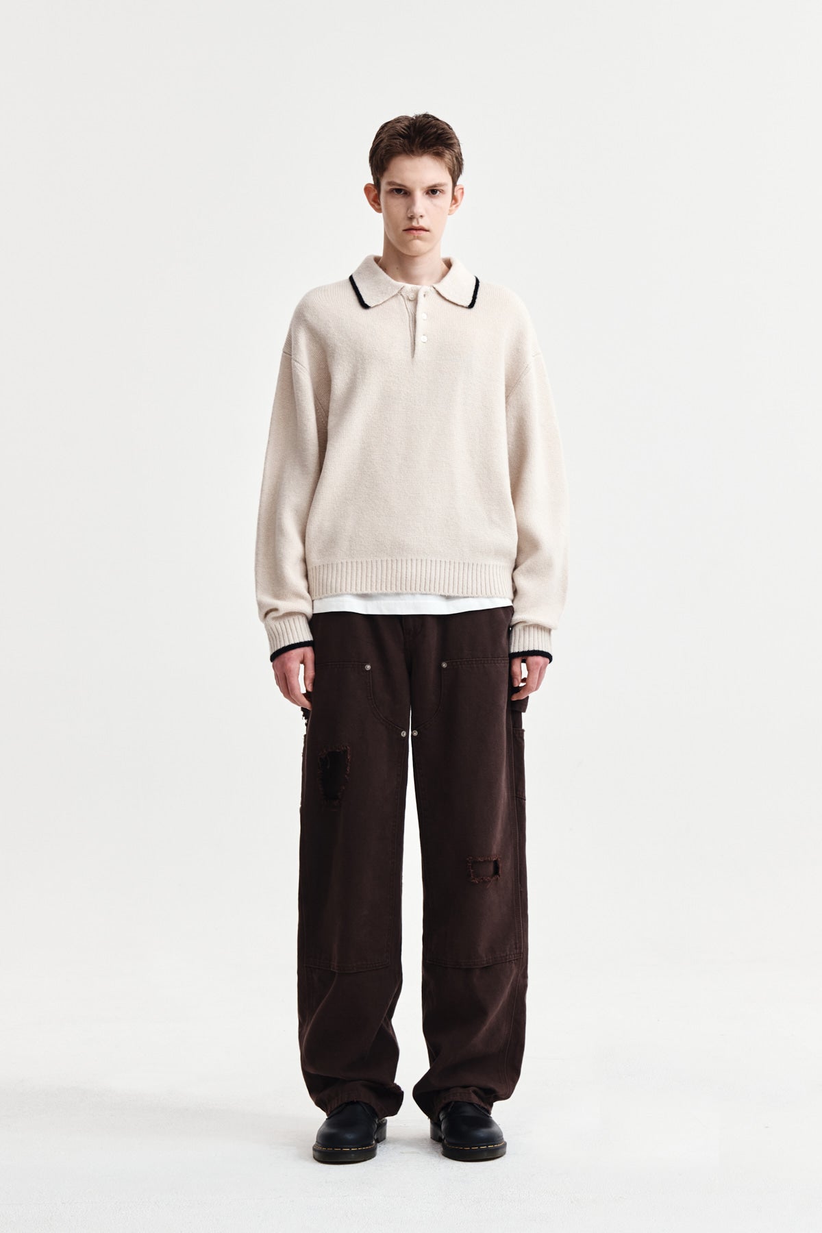 Matin Kim - Distressed Double Knee Work Pants (Brown) product image 11 | TRAB K-Fashion Australia