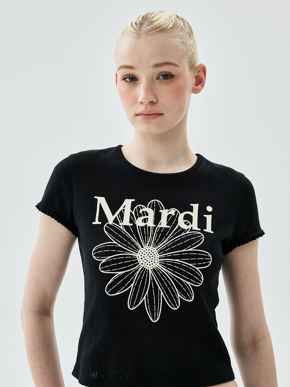Mardi Mercredi - Slim Fit Top Eyelet Flowermardi (Black Ivory) product image 1 | TRAB K-Fashion Australia