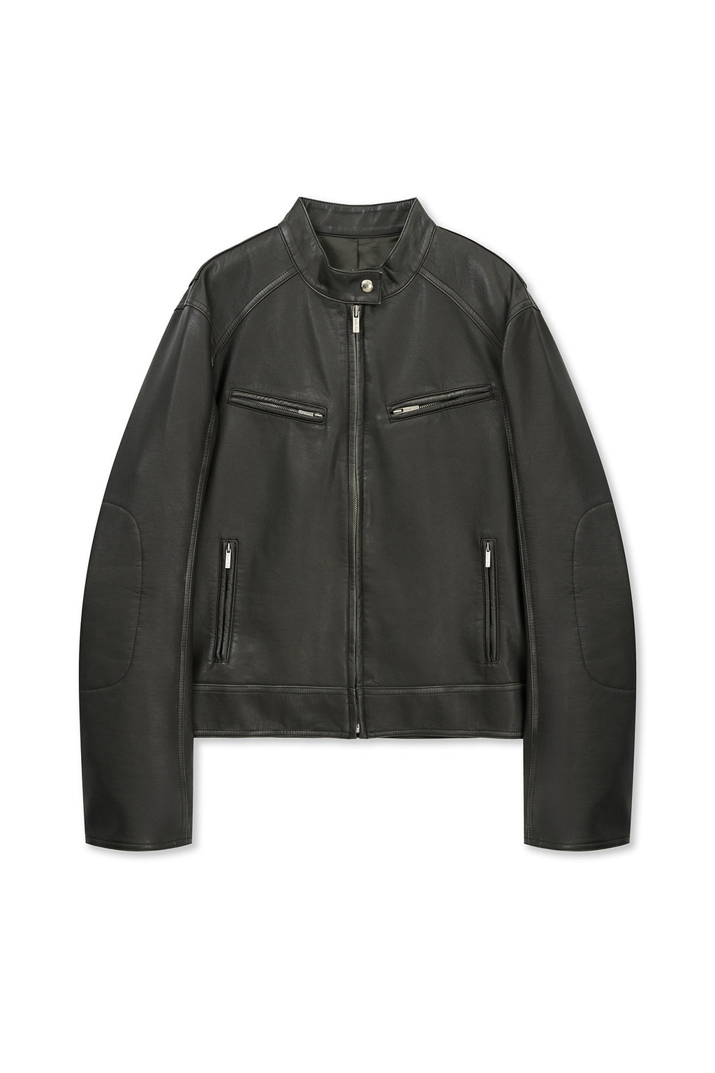 Matin Kim - Washed Faux Leather Racer Jumper (Charcoal) product image 1 | TRAB K-Fashion Australia