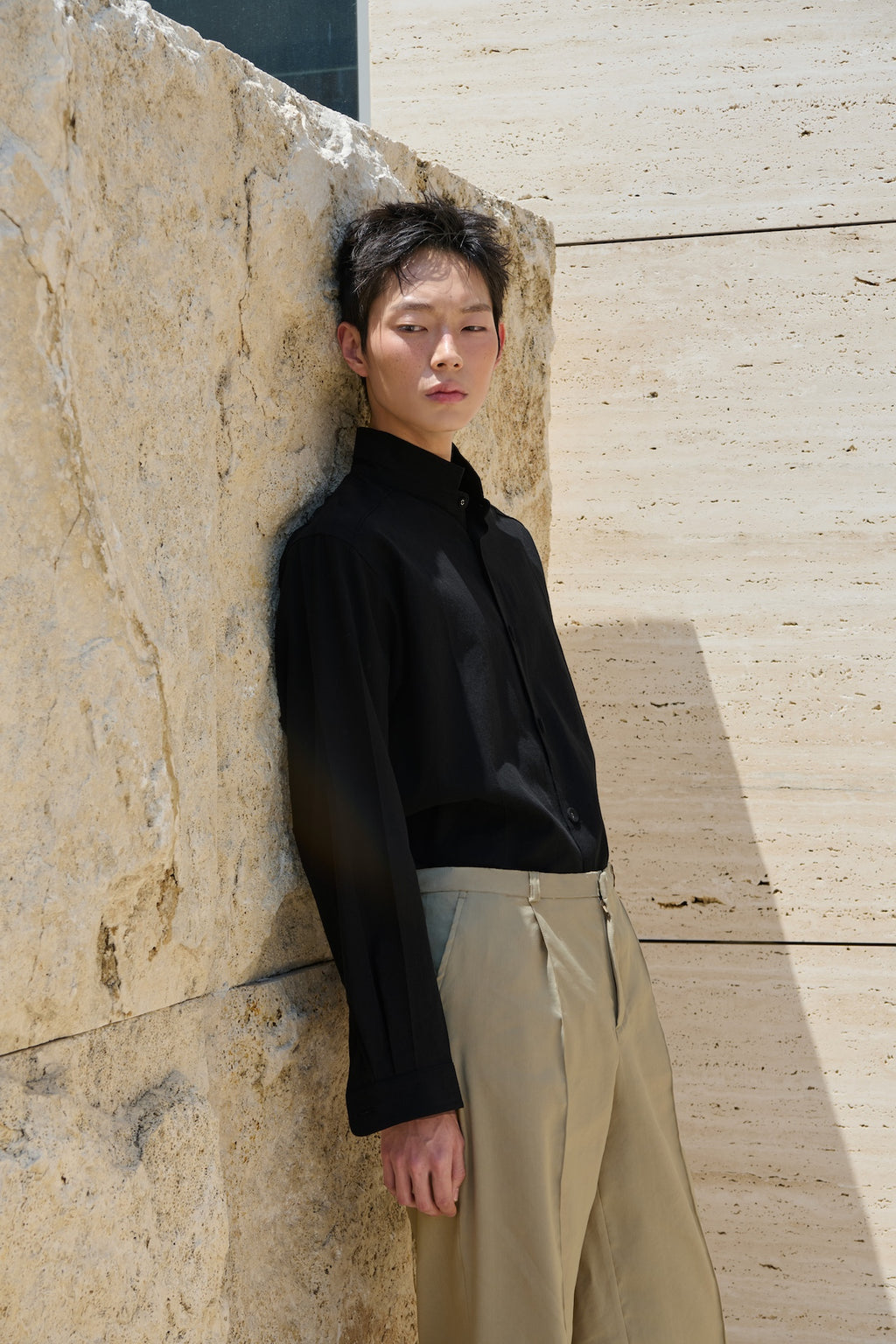 STU - Stand Collar Crease Shirt (Black) product image 10 | TRAB K-Fashion Australia