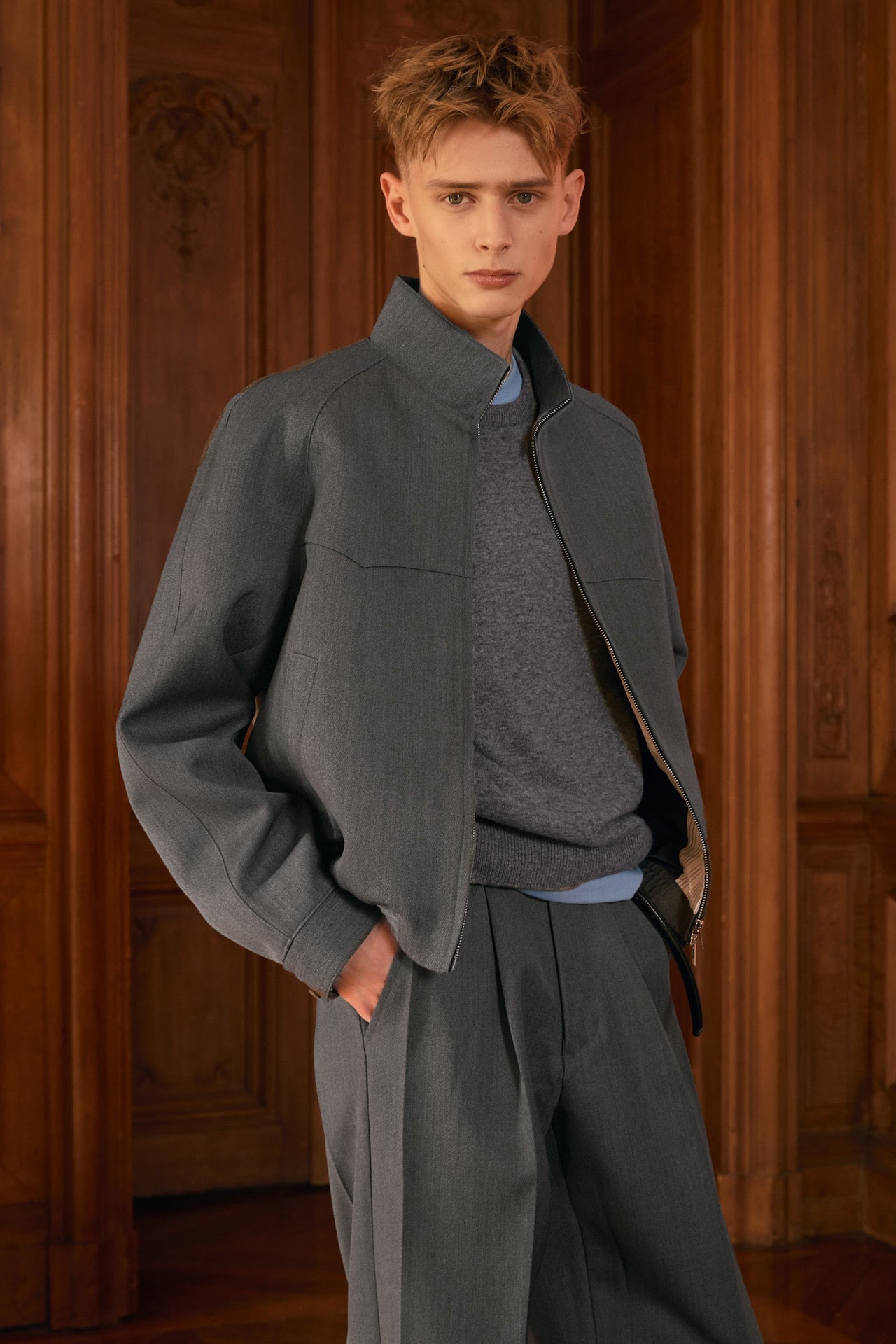STU - High Neck Zip-up Wool Jacket (Grey) product image 14 | TRAB K-Fashion Australia
