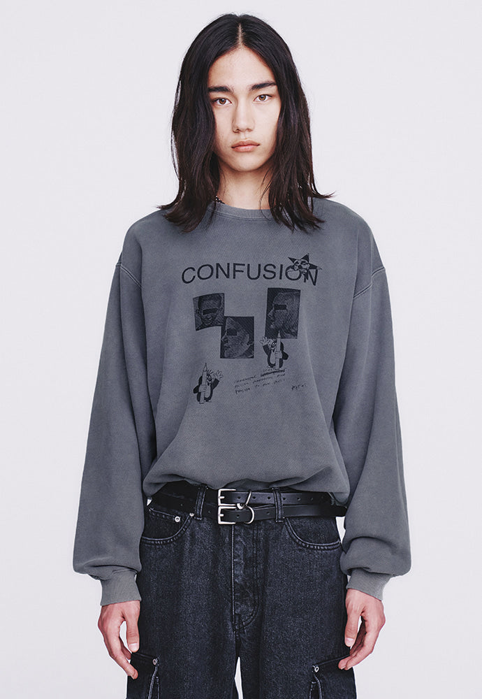 Tonywack - Confusion Mugshot Garment-Dyeing Sweatshirt (Faded Grey) product image 6 | TRAB K-Fashion Australia