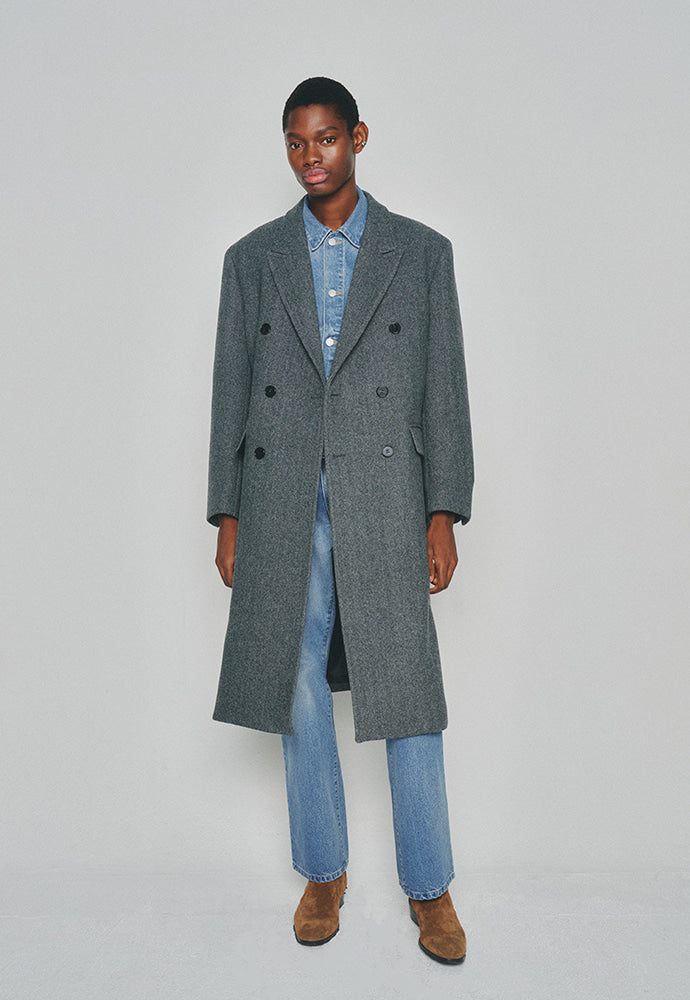 Tonywack - Double-Breasted Chesterfield Coat (Mid Grey Herringbone) product image 1 | TRAB K-Fashion Australia