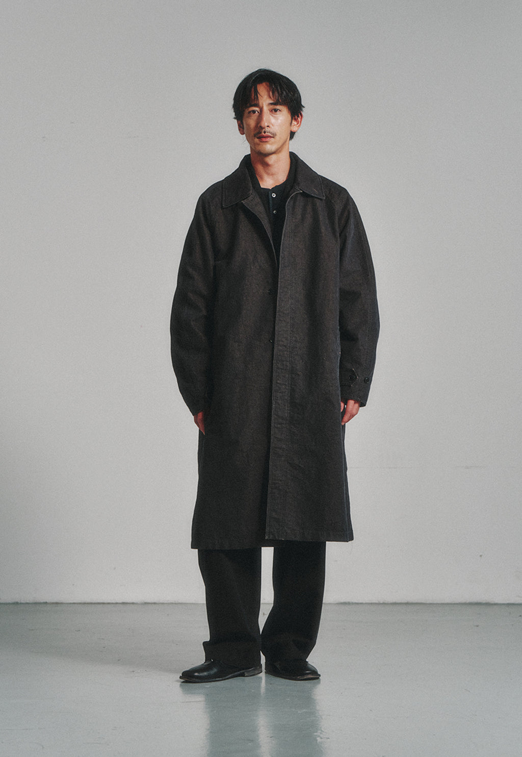 Art if acts - Garment Washed Bal Collar Coat (Moss Black) product image 2 | TRAB K-Fashion Australia