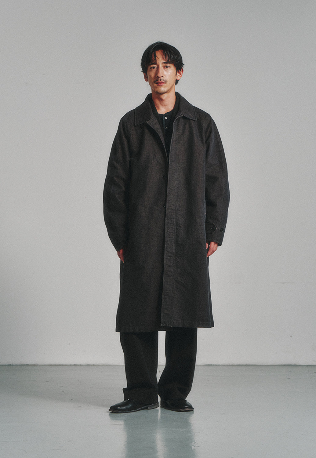 Art if acts - Garment Washed Bal Collar Coat (Moss Black) product image 2 | TRAB K-Fashion Australia