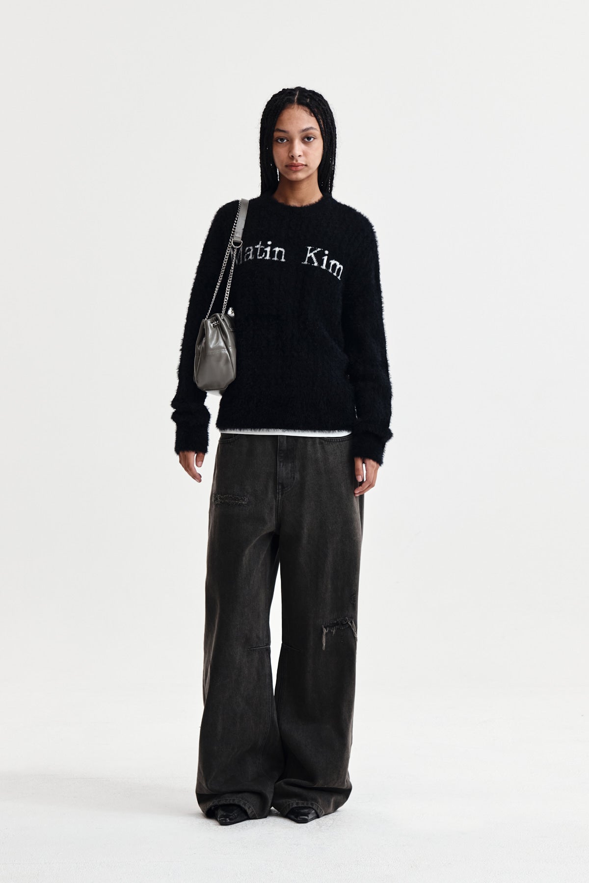 Matin Kim - Hairy Cable Knit Pullover (Black) product image 8 | TRAB K-Fashion Australia