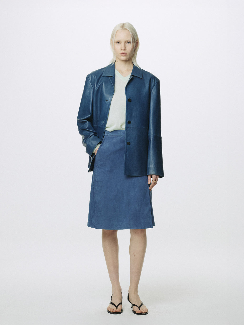 Tonywack - Vegetable Tanned Lamb Leather Open Collar Jacket (Mid Blue) product image 1 | TRAB K-Fashion Australia