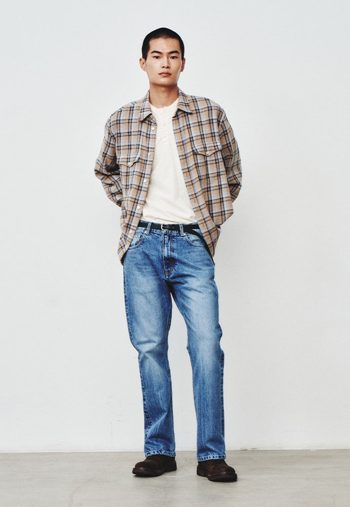 Art if acts - Washed Check Western Shirt (Stone/Grey) product image 5 | TRAB K-Fashion Australia