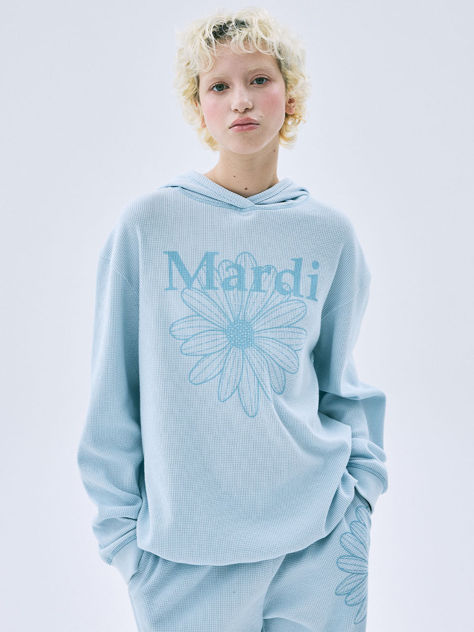 Mardi Mercredi - Waffle Oversized Hoody Flowermardi (Sky Blue) product image 1 | TRAB K-Fashion Australia
