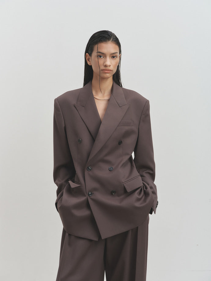 Tonywack - Wool Double-Breasted Tailored Jacket (Khaki Dark Brown) product image 3 | TRAB K-Fashion Australia