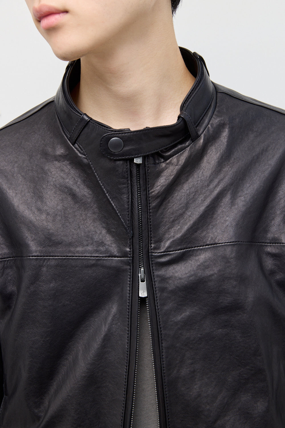 Hatchingroom - Stand Collar Leather Jacket Lamb Skin (Black) product image 12 | TRAB K-Fashion Australia