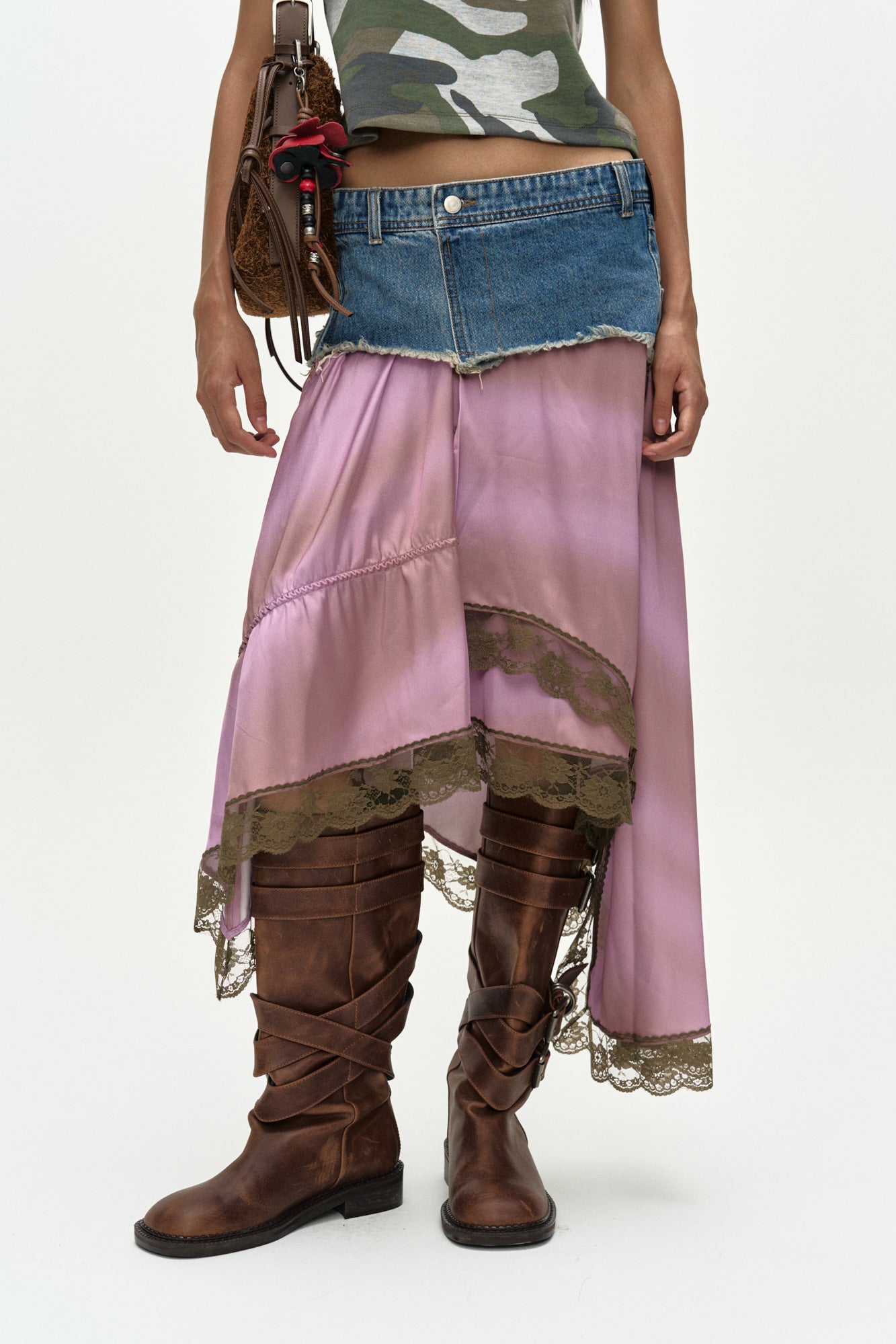 Andersson Bell - Denim Combination Lace Hem Skirt (Denim/Pink) product image 4 | TRAB K-Fashion Australia