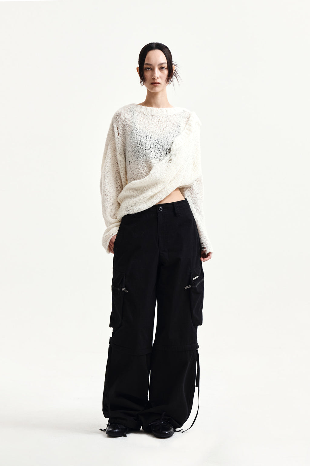 Matin Kim - Asymmetric Damaged Knit Pullover (Ivory) product image 9 | TRAB K-Fashion Australia