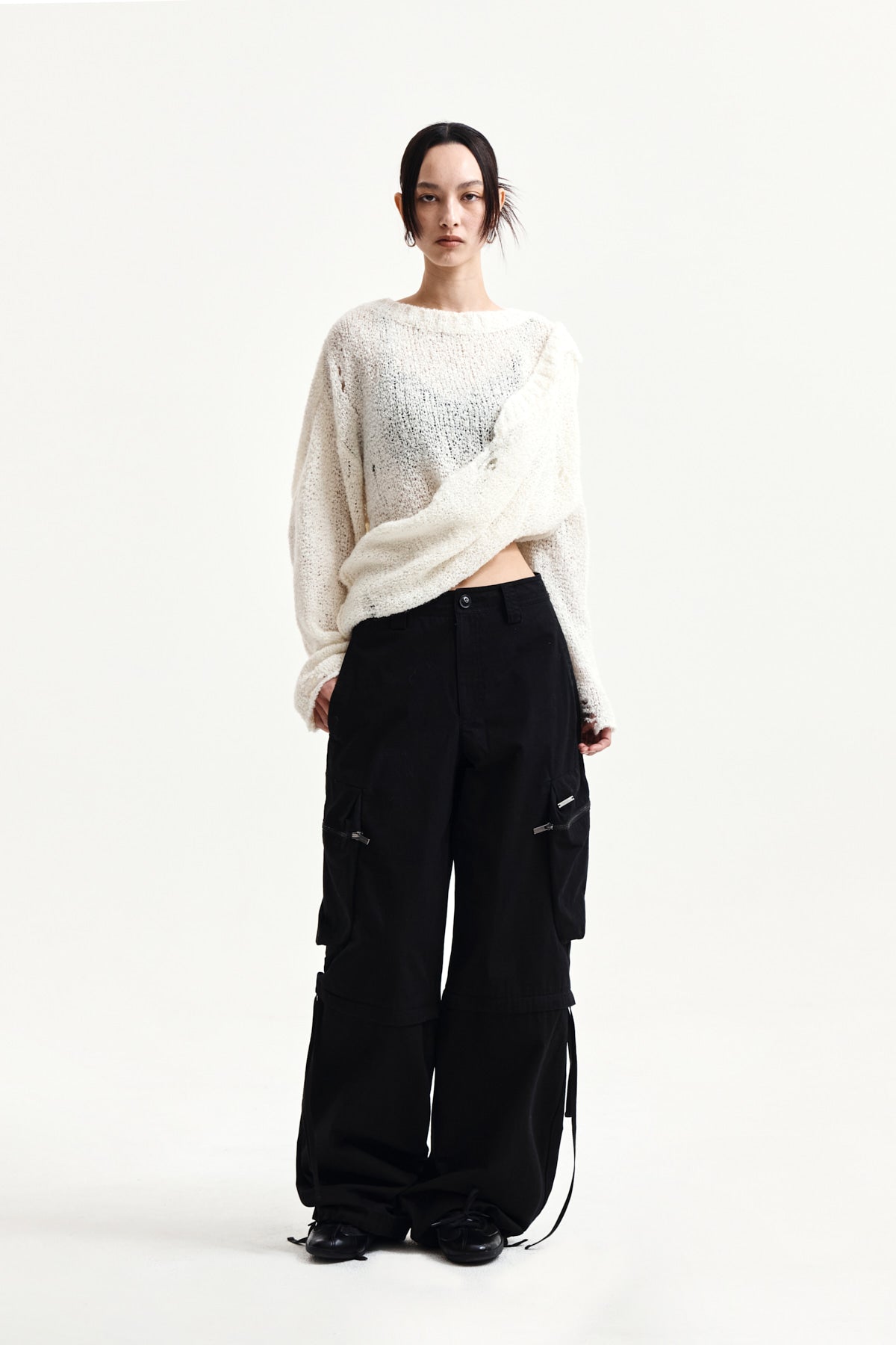 Matin Kim - Asymmetric Damaged Knit Pullover (Ivory) product image 9 | TRAB K-Fashion Australia