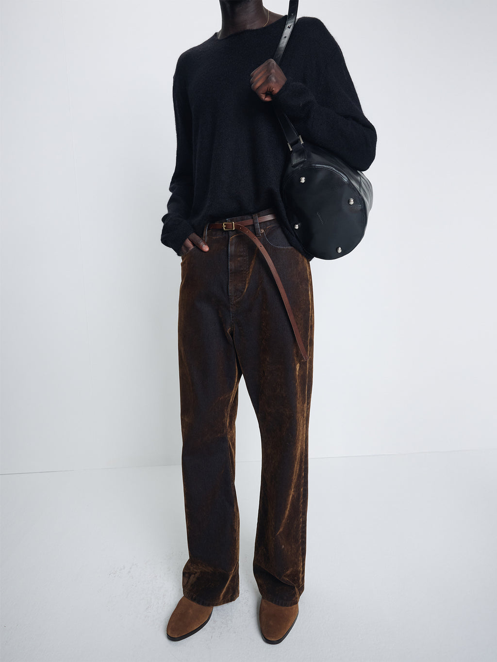 Tonywack - Flocked Denim Loose Flared Pants (Brown) product image 5 | TRAB K-Fashion Australia