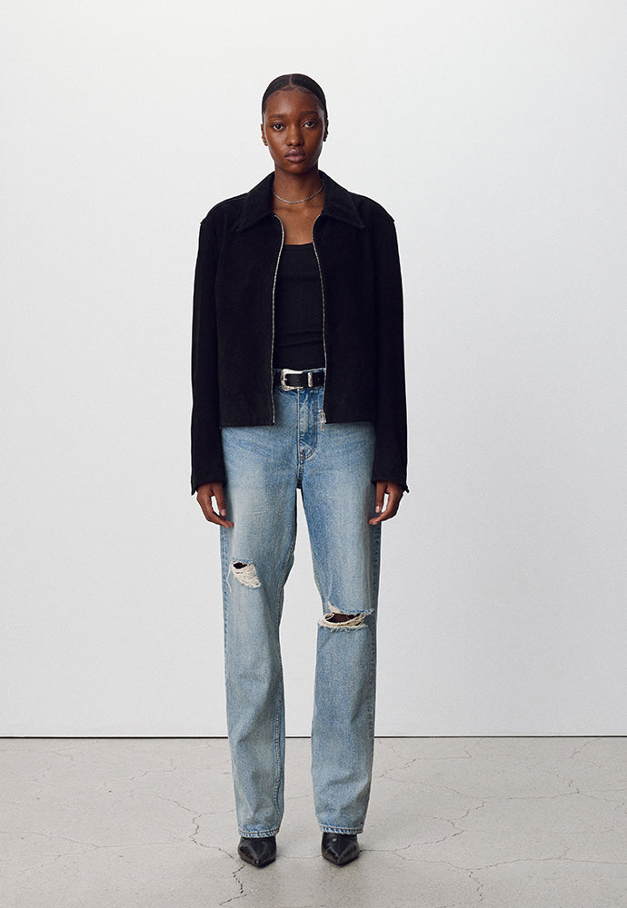 Tonywack - Suede Zippered Blouson Jacket (Black) product image 2 | TRAB K-Fashion Australia