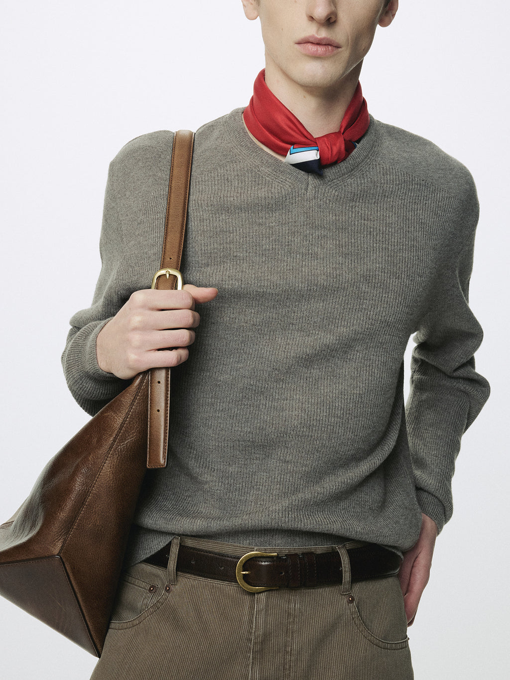 Tonywack - Super Fine Wool Commando V-Neck Knit (Taupe Melange) product image 9 | TRAB K-Fashion Australia