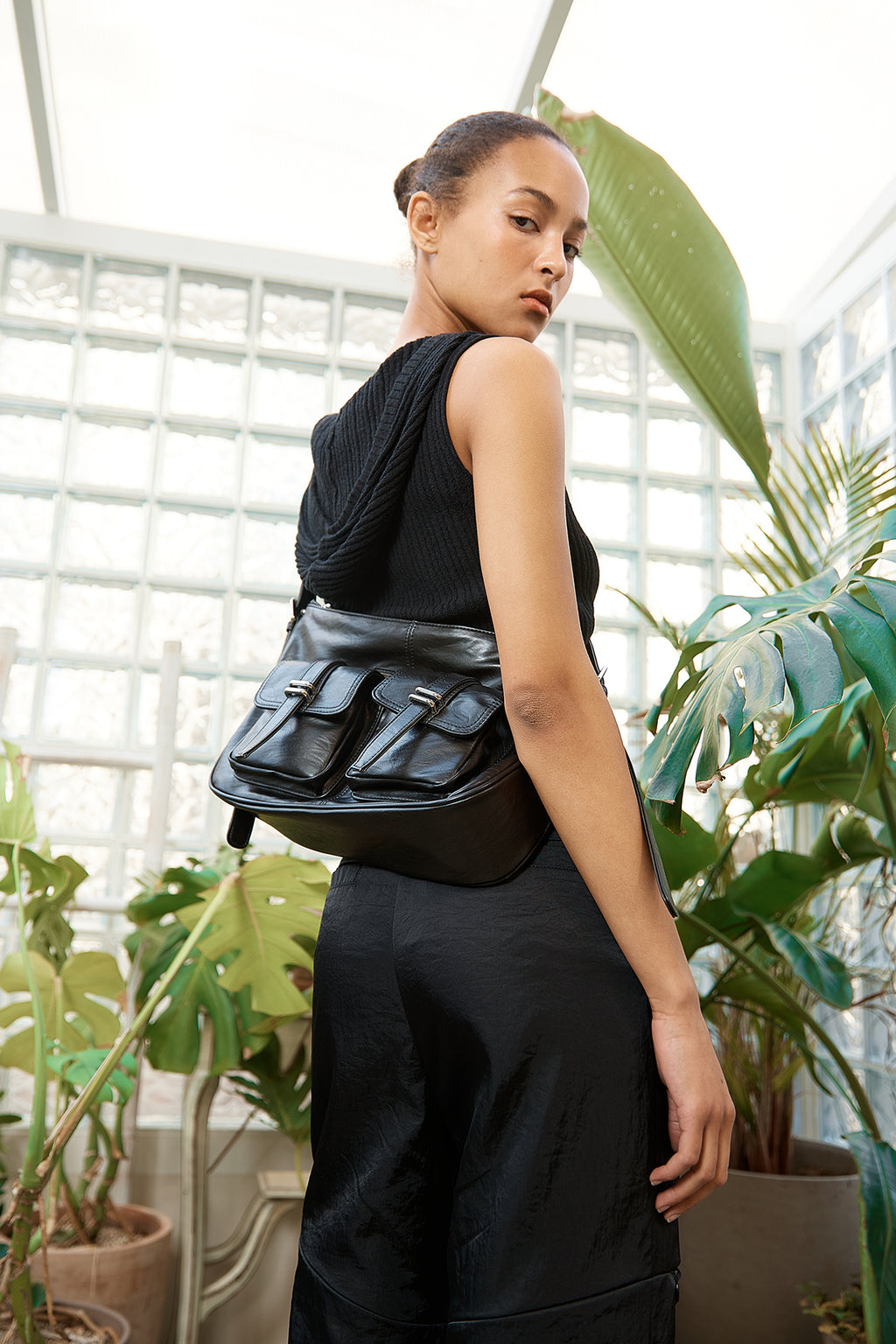 Matin Kim - Wrap Sleeveless Knit Hoody Top (Black) product image 9 | TRAB K-Fashion Australia