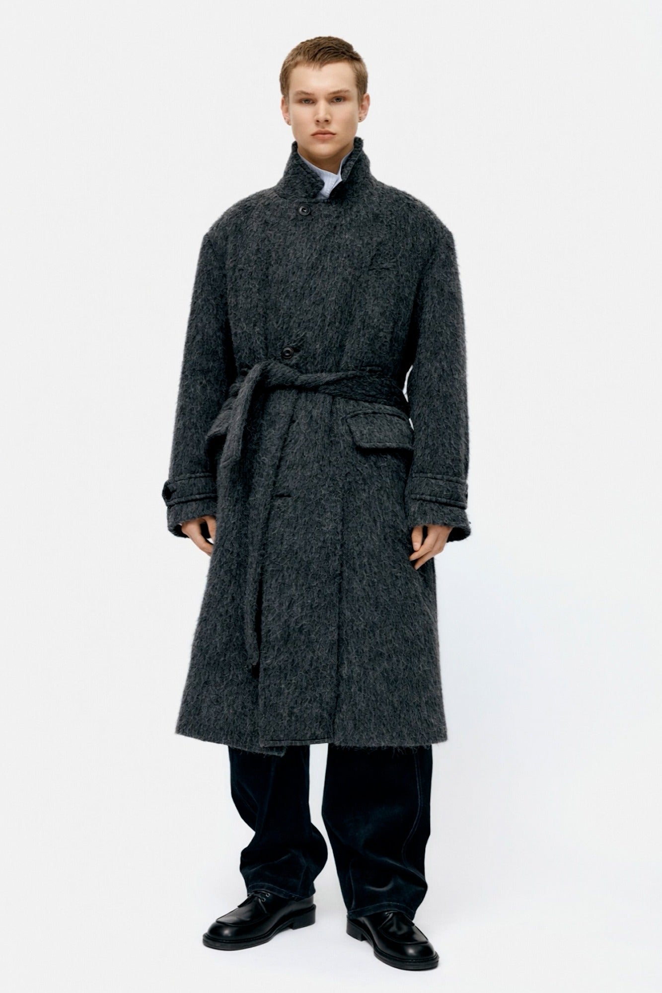 Andersson Bell - Mattia Shaggy Wool Robe Coat (Grey) product image 1 | TRAB K-Fashion Australia