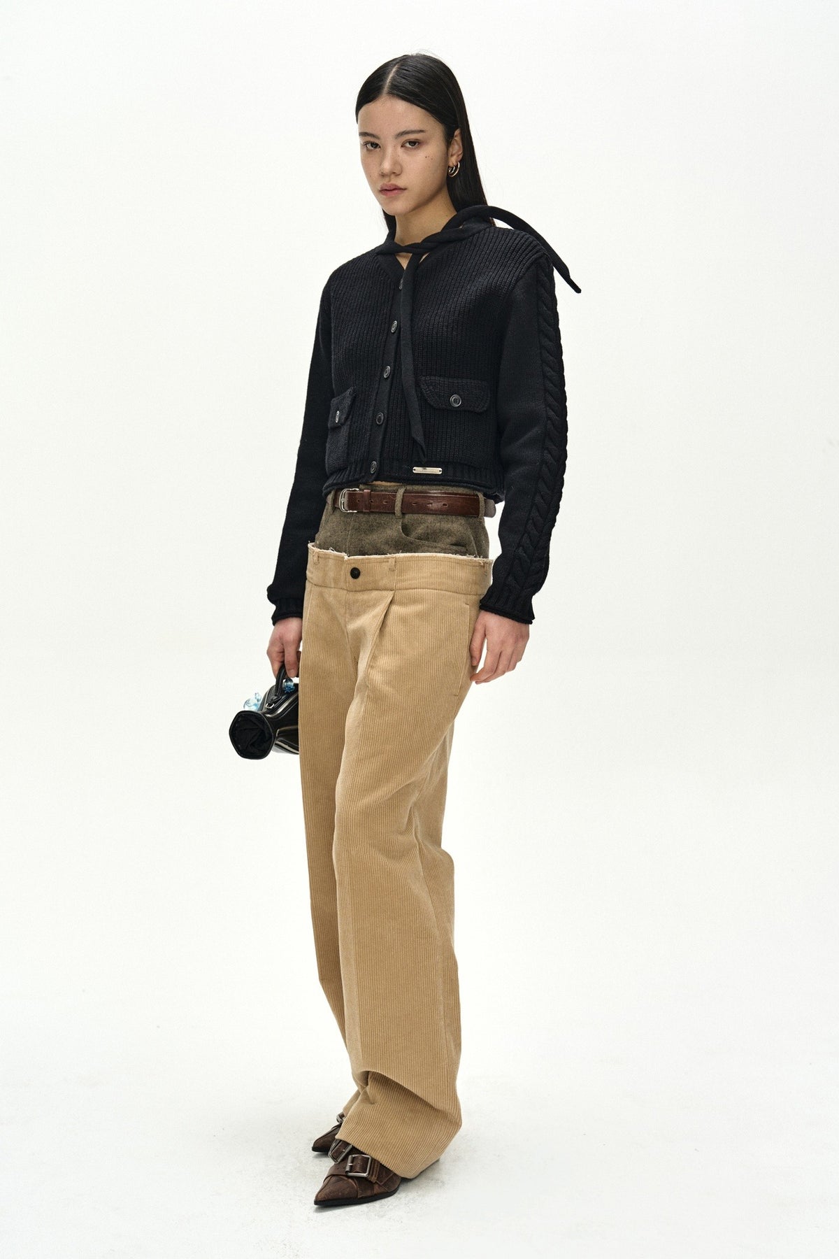 Andersson Bell - Scarf Tie Knit Cardigan (Black) product image 1 | TRAB K-Fashion Australia