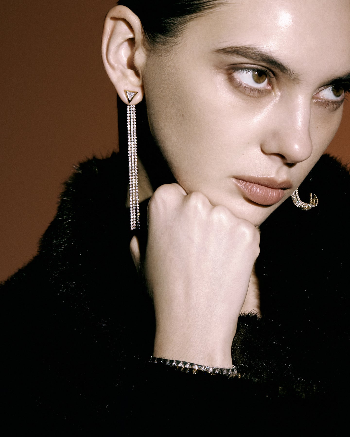 Numbering - Inverted Triangle Earrings with Stone Chain #3191 product image 2 | TRAB K-Fashion Australia