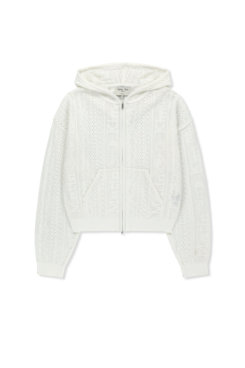 Matin Kim - Mesh Logo Knit Hoody Zip Up (White) product image 1 | TRAB K-Fashion Australia
