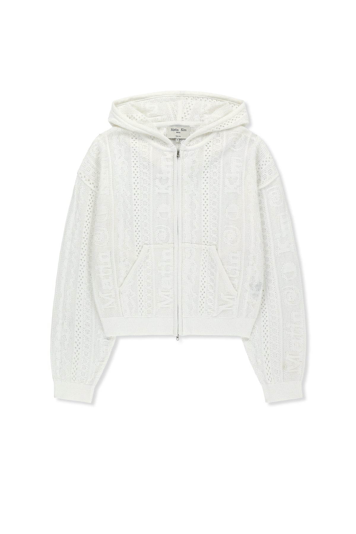 Matin Kim - Mesh Logo Knit Hoody Zip Up (White) product image 1 | TRAB K-Fashion Australia