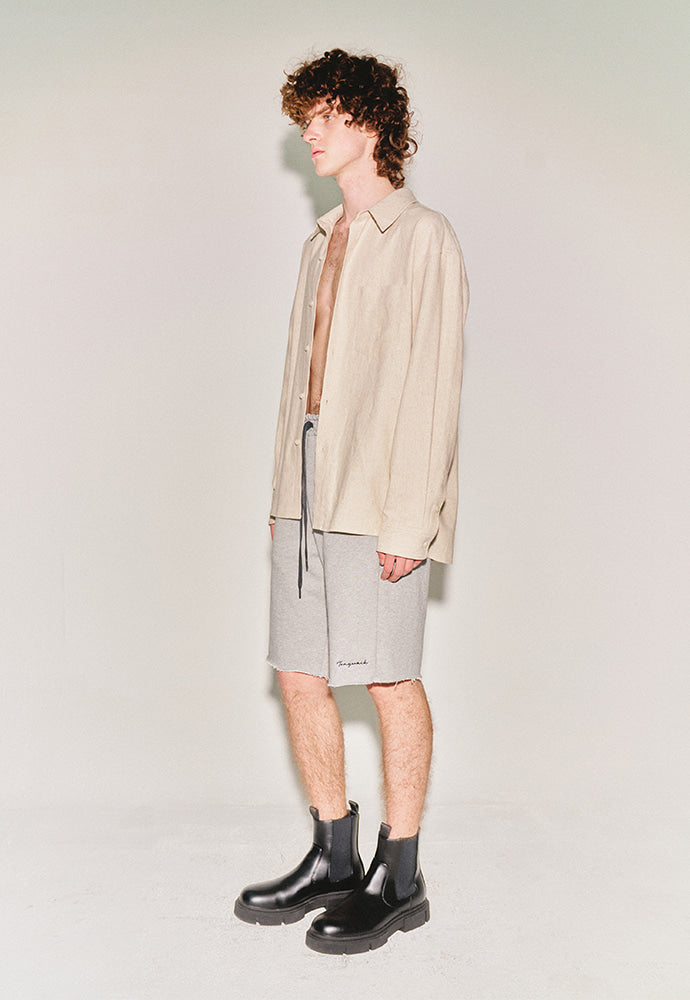 Tonywack - Heavyweight Brushed-Jersey Logo Embroidered Shorts (Melange Grey) product image 2 | TRAB K-Fashion Australia