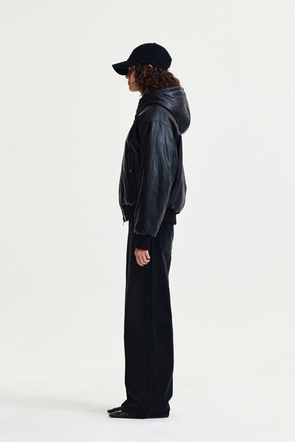 Matin Kim - Faux Leather Zip Up Hoody (Black) product image 6 | TRAB K-Fashion Australia