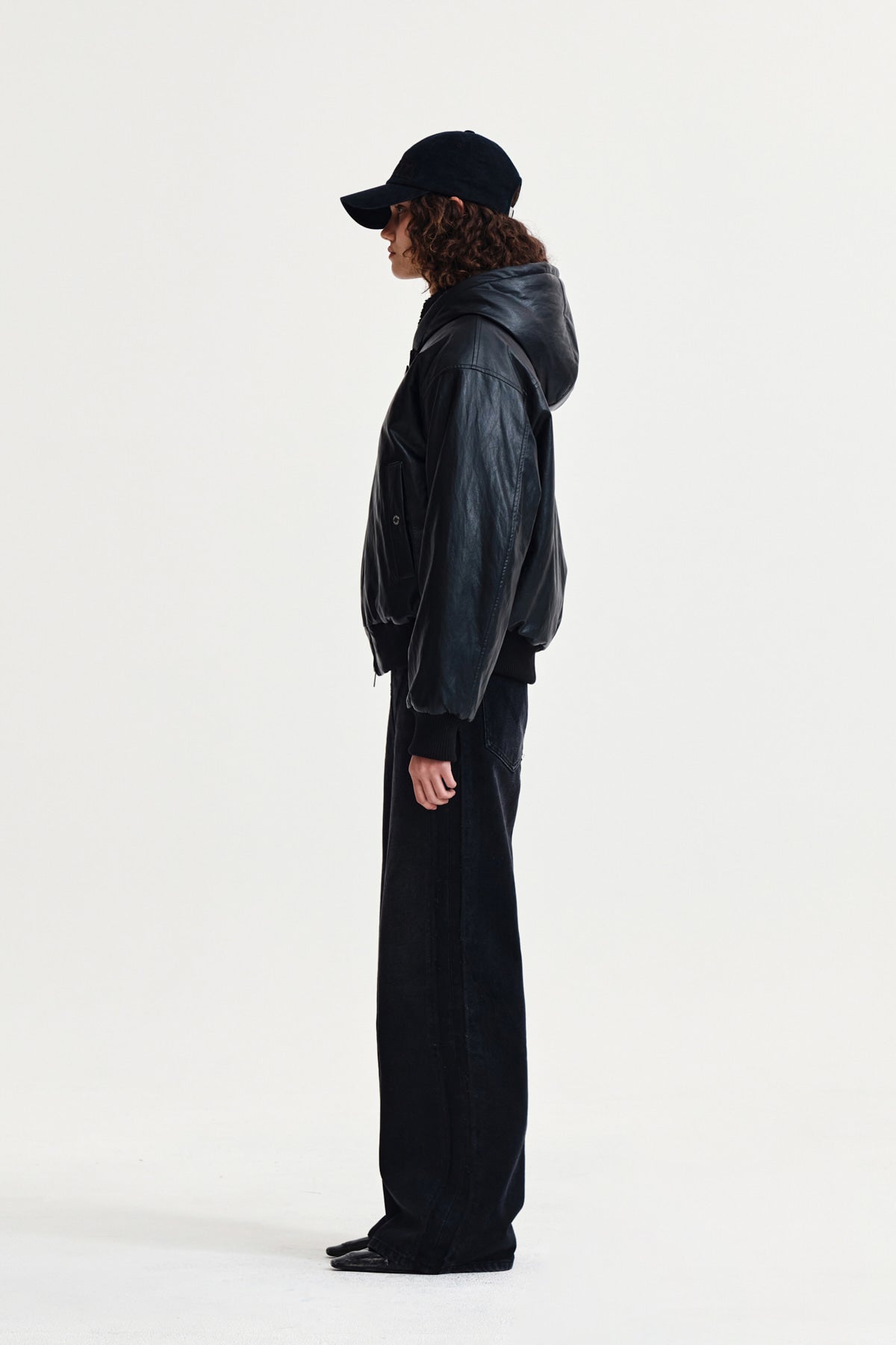 Matin Kim - Faux Leather Zip Up Hoody (Black) product image 6 | TRAB K-Fashion Australia