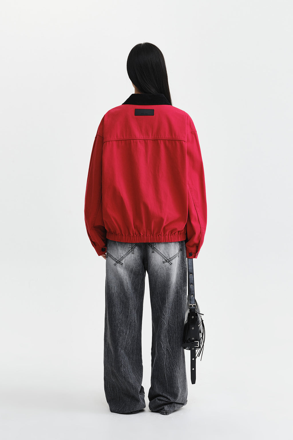 Matin Kim - Corduroy Contrast Trim Blouson Jumper (Red) product image 8 | TRAB K-Fashion Australia