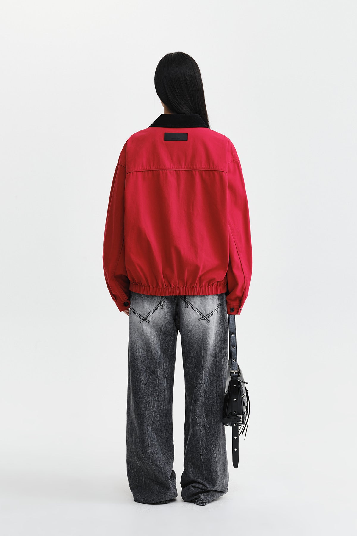 Matin Kim - Corduroy Contrast Trim Blouson Jumper (Red) product image 8 | TRAB K-Fashion Australia